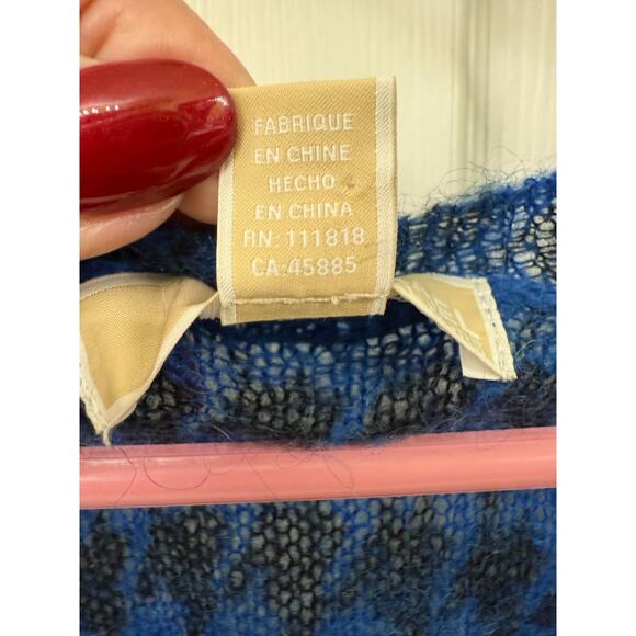 MICHAEL KORS Sweater Sz Small Mohair Wool Blend Houndstooth Blue Black V Neck - Picture 4 of 4